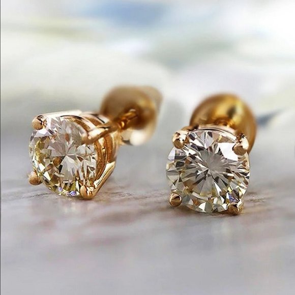 18K Gold Womens 2ct Diamond Earrings Studs Round Stud 18 K 2 ct Jewelry NEW